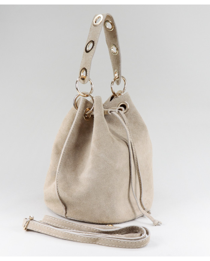 Mala Bucket Redonda Taupe em Pele