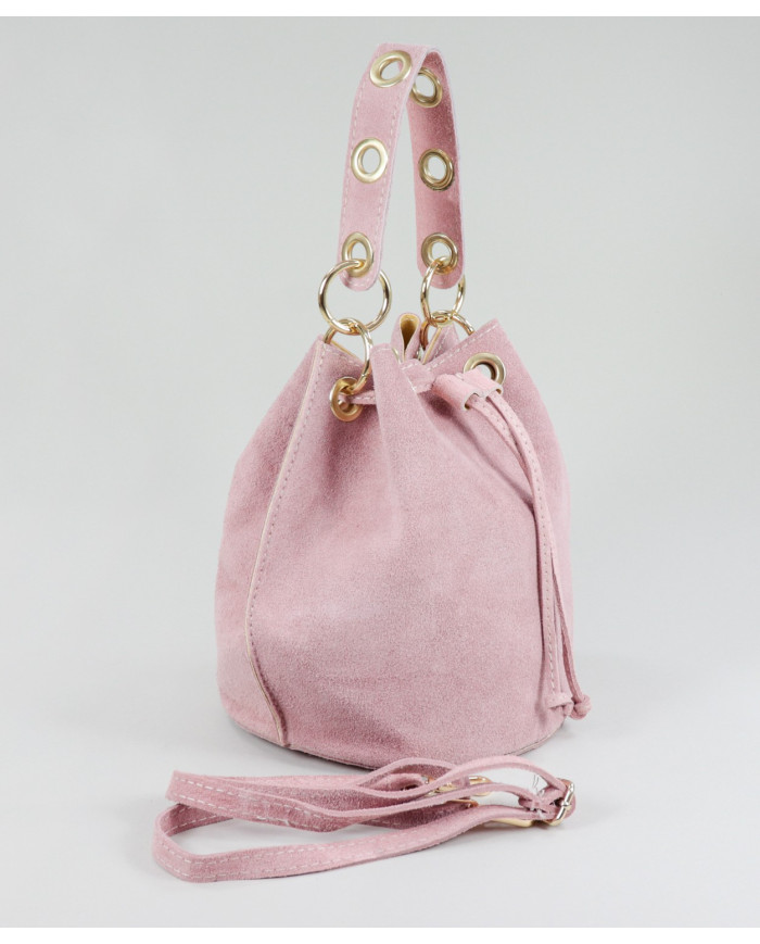 Mala Bucket Redonda Rosa em Pele