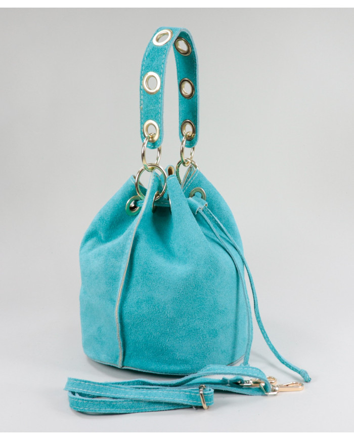 Turquoise Round Bucket Bag in Skin