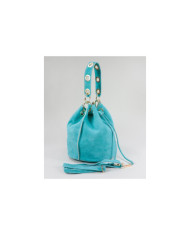 Turquoise Round Bucket Bag in Skin