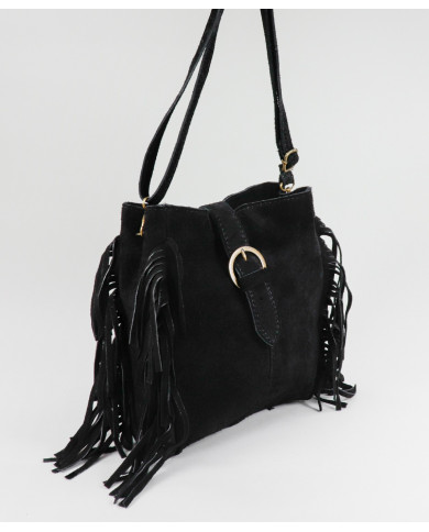 Mala Preta de Senhora com Franjas em Pele