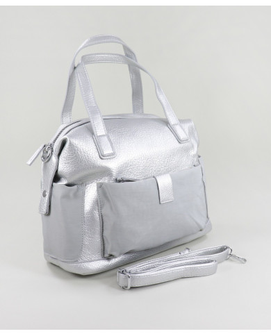 Mala Prateada de Senhora com Bolsos Exteriores