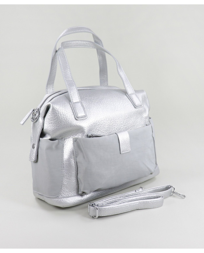 Mala Prateada de Senhora com Bolsos Exteriores