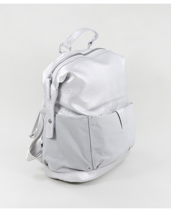 Damas de plata mochila con bolsillos exteriores