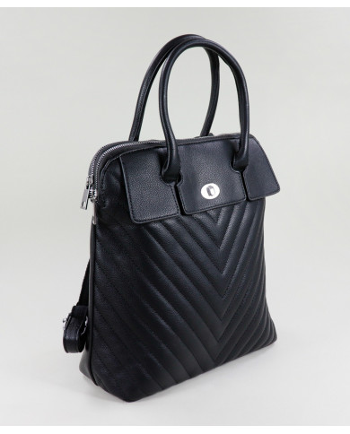 Mochila Preta de Senhora com Costuras Decorativas