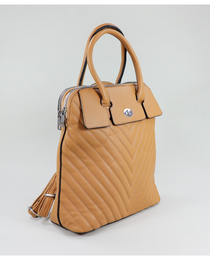 Ladies Camel Backpack with Decorative Seams