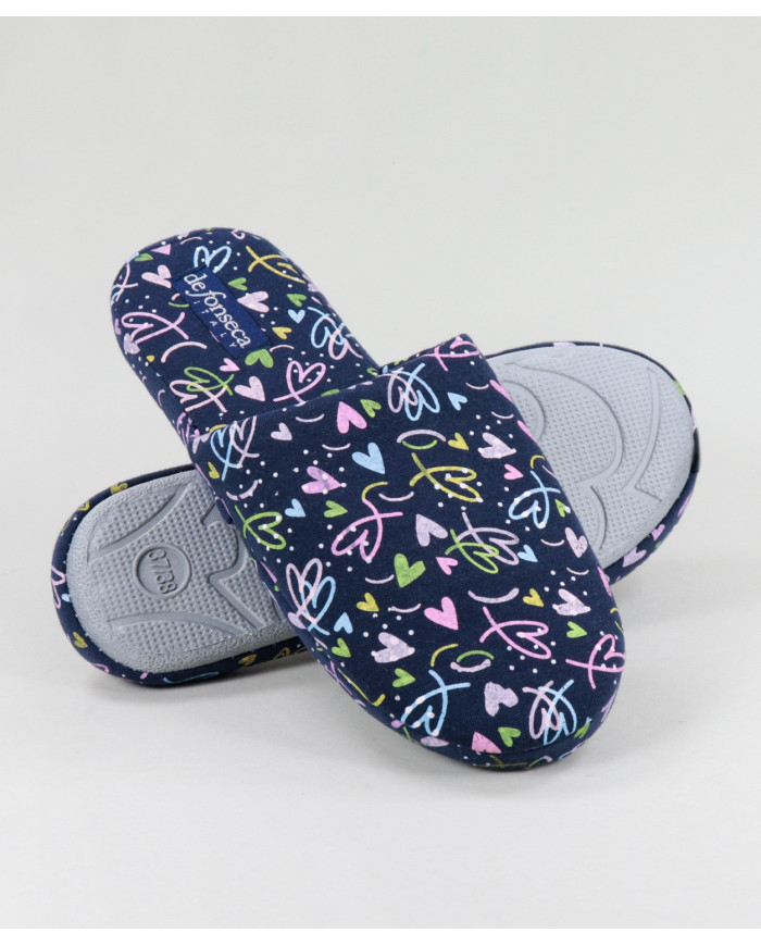 Ladies Blue Room Slippers to Hearts