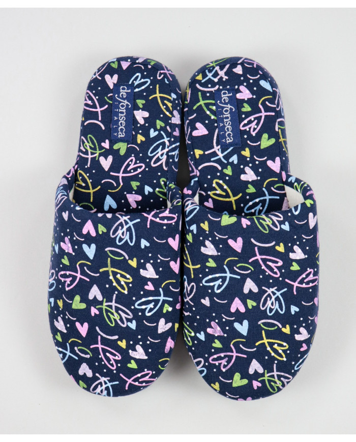Ladies Blue Room Slippers to Hearts