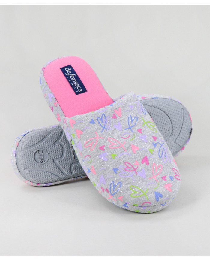 Women's Gray Room Slippers to Hearts