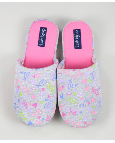 Women's Gray Room Slippers to Hearts