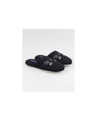 Ladies Black Bedroom Slippers with Cat