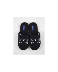 Ladies Black Bedroom Slippers with Cat