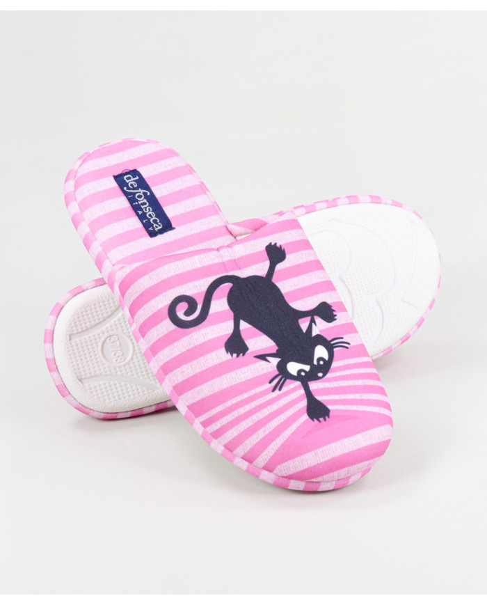 Chinelos de Quarto Rosa de Senhora com Gato