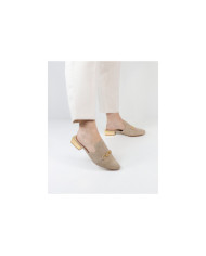 Mules Taupe Ginova de Senhora with Golden Applique