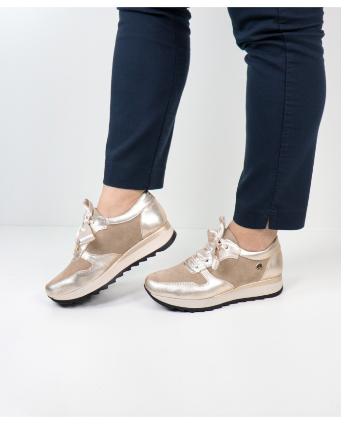 Women's Taupe Ginova Trainers with Satin Ties