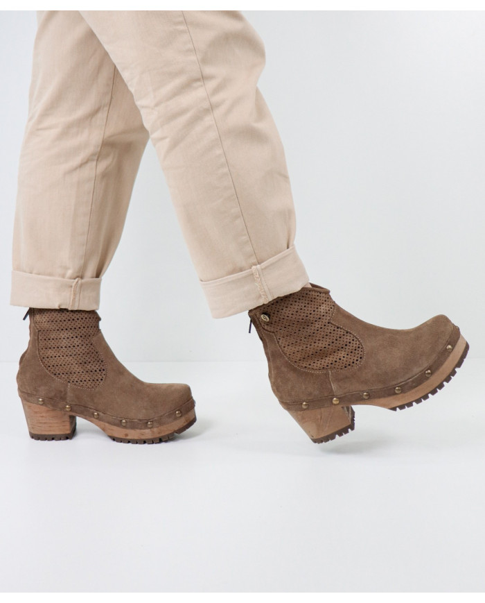 Taupe Boots by Madame Ginova Perforated with Wood Sole