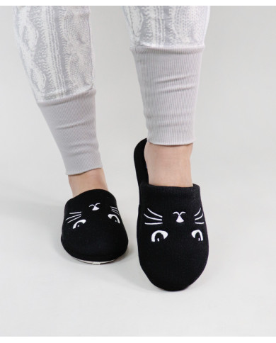 Room Slippers DeFonseca Black of Lady with Cat