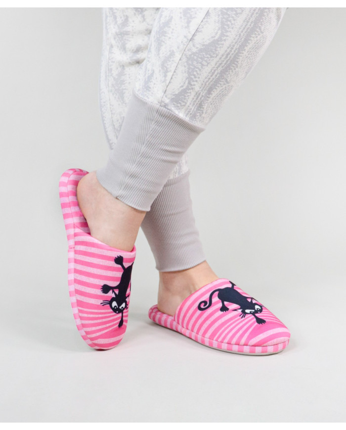 Pink DeFonseca Bedroom Slippers with Cat