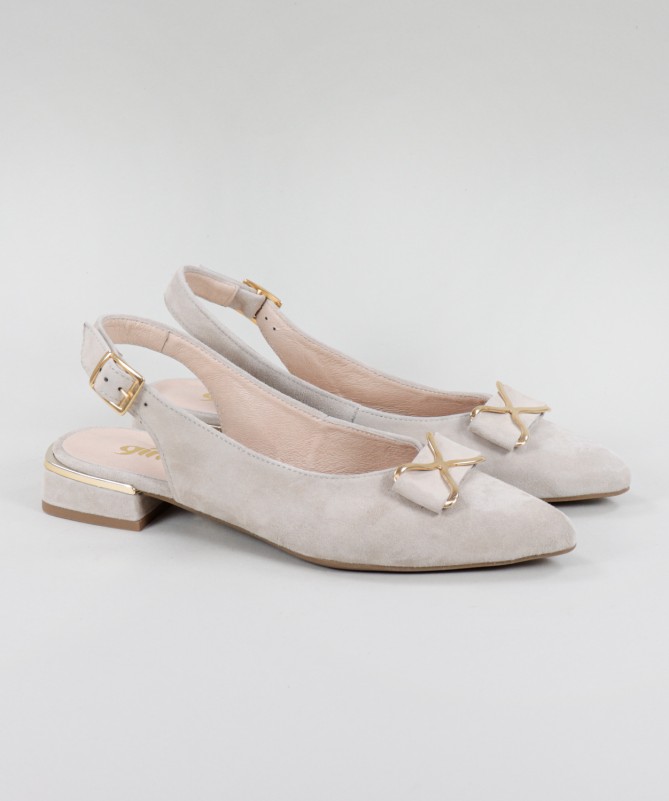 Sapatos Rasos tipo Mules Taupe com Laço de Senhora