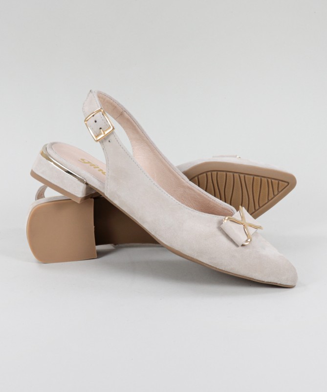 Sapatos Rasos tipo Mules Taupe com Laço de Senhora