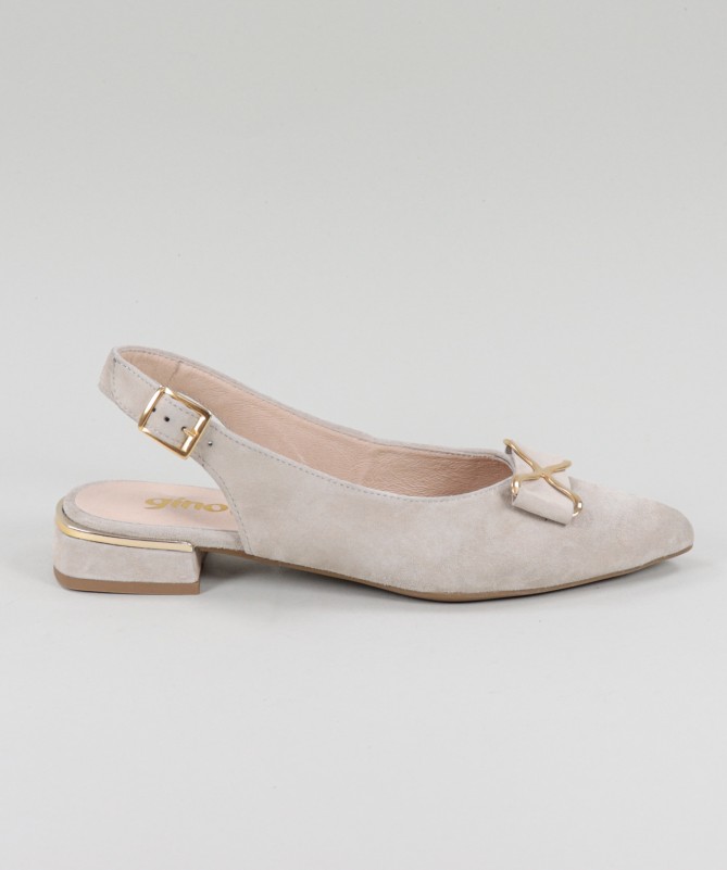 Sapatos Rasos tipo Mules Taupe com Laço de Senhora