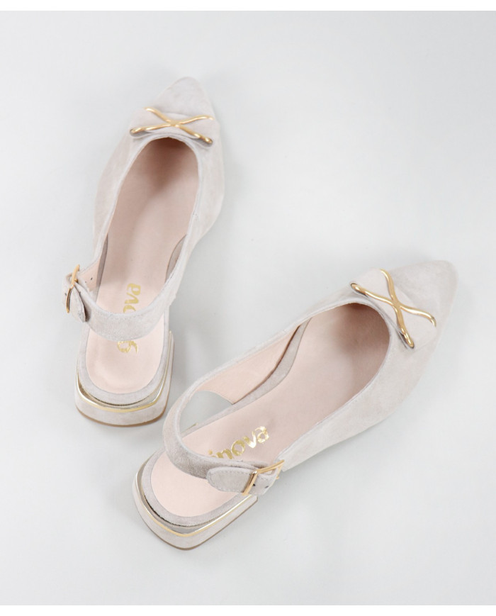 Shoes Rasos Type Mules Taupe with Ladies Lace