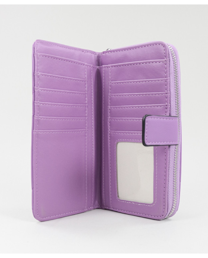 Cartera violeta de mujeres con costuras