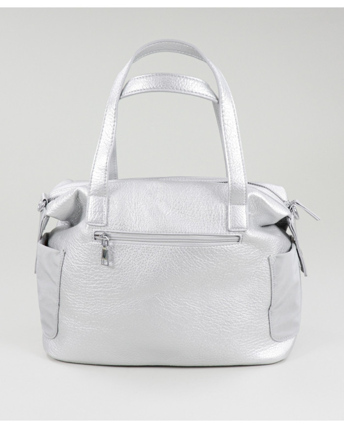 Mala Prateada de Senhora com Bolsos Exteriores