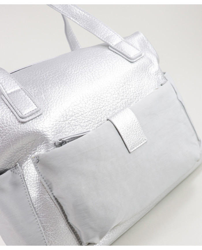 Mala Prateada de Senhora com Bolsos Exteriores