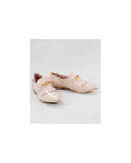 Sapatos Beges Rasos Ginova com Franjas e Aplique Metálico