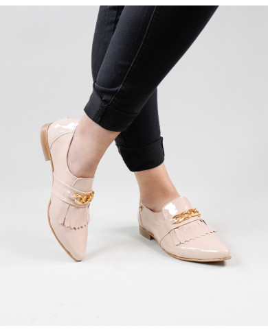 Nude Rasos Ginova Shoes with Fringes and Metallic Apply