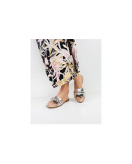 Chinelos Prata de Senhora Ginova com Tira Decorada