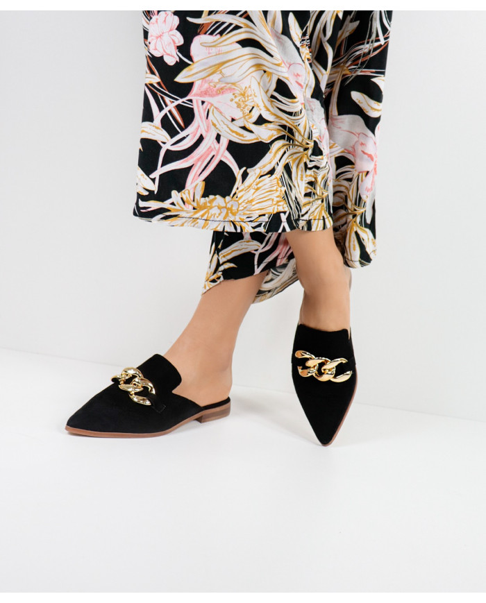 Black Mules Lady Ginova with Golden Chain