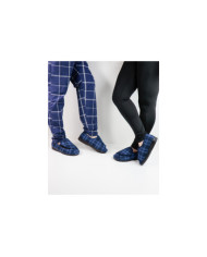 Pantufas em Xadrez Azul com Pelo no Interior