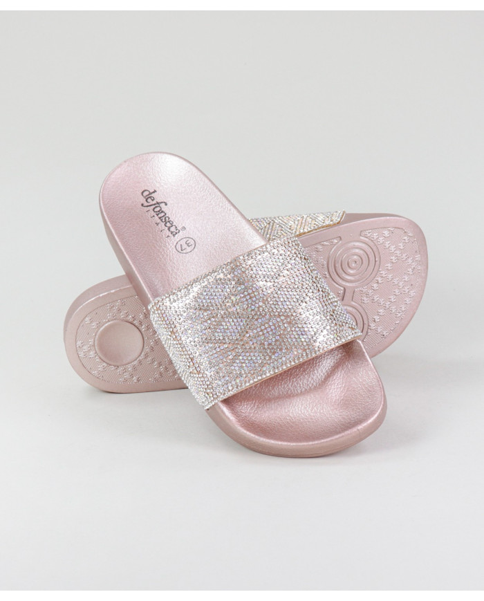Chinelos DeFonseca OuroRosa de Senhora com Brilhantes