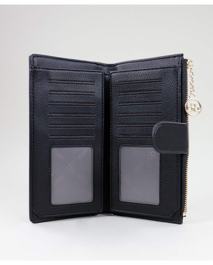 Women's Black Wallet with Front Clasp