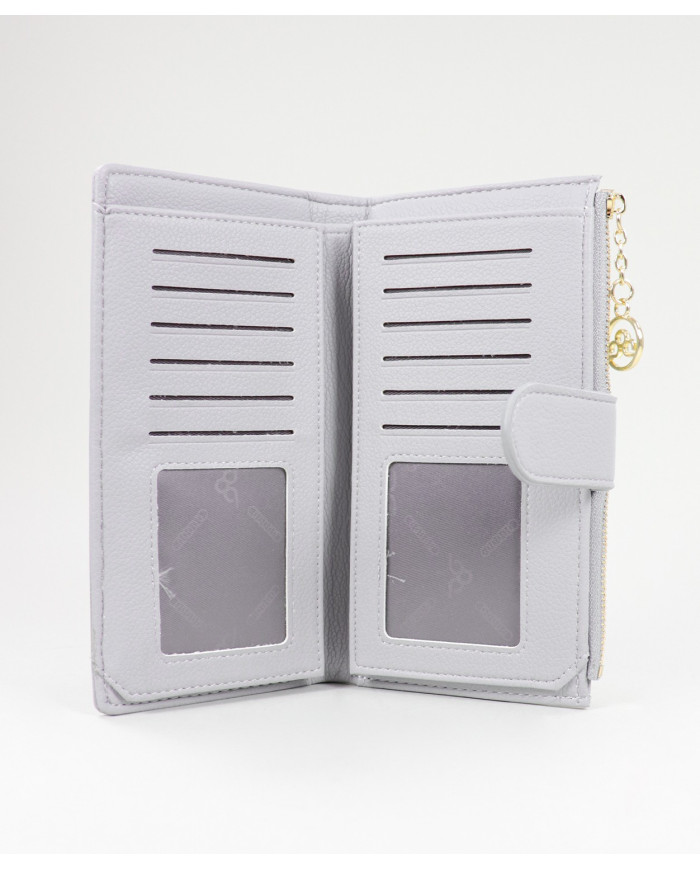 Wallet gris femenino con cierre frontal