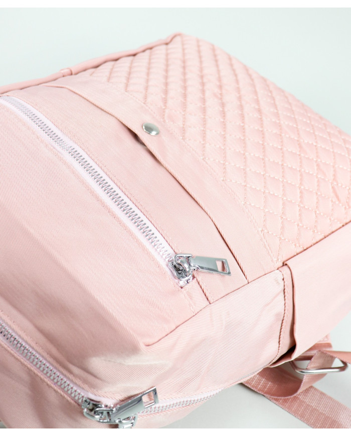 Mochila Rosa de Senhora com Padrão de Costuras