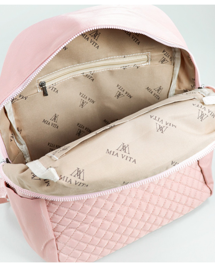 Mochila Rosa de Senhora com Padrão de Costuras