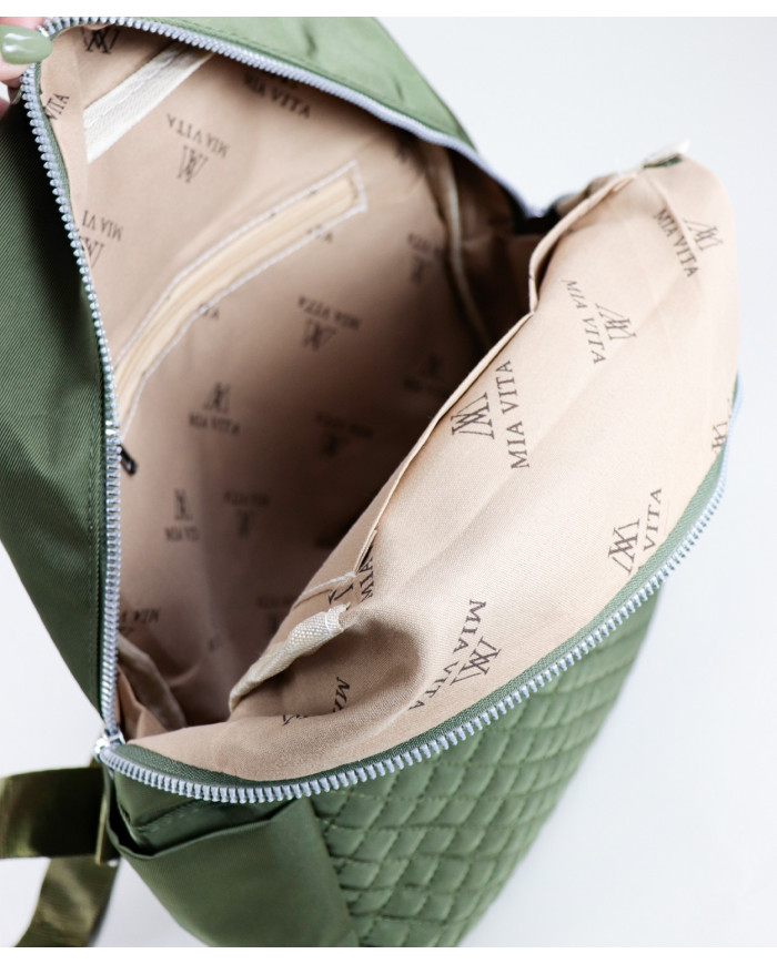 Mochila Kaki de Senhora com Padrão de Costuras