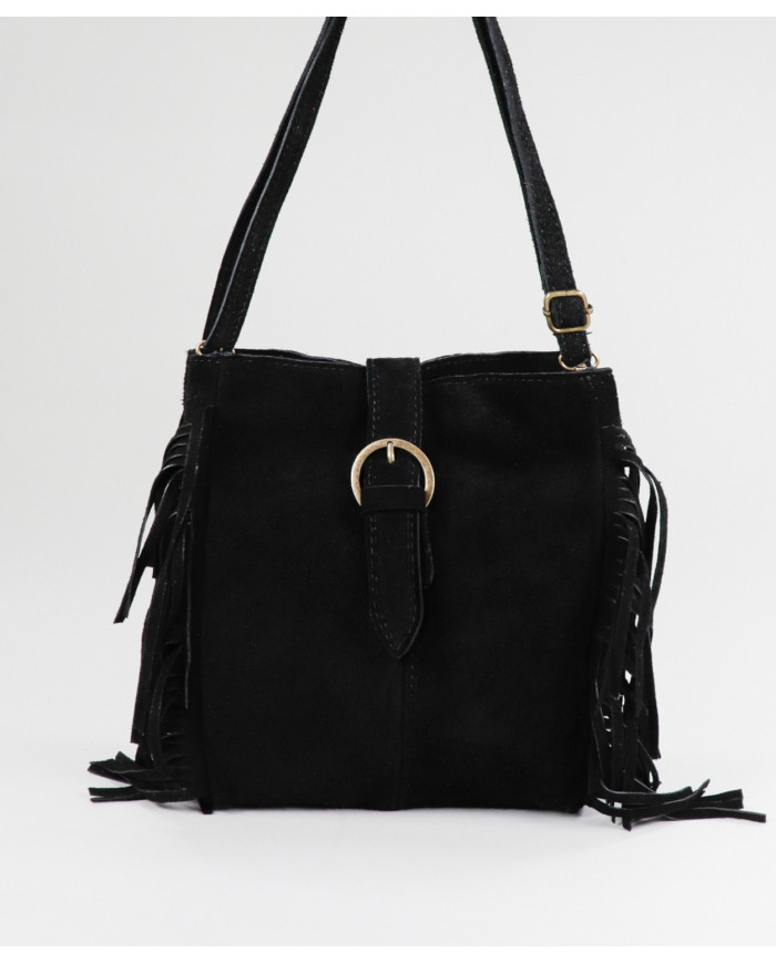 Mala Preta de Senhora com Franjas em Pele