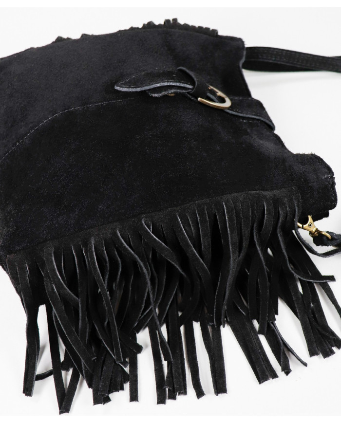 Mala Preta de Senhora com Franjas em Pele