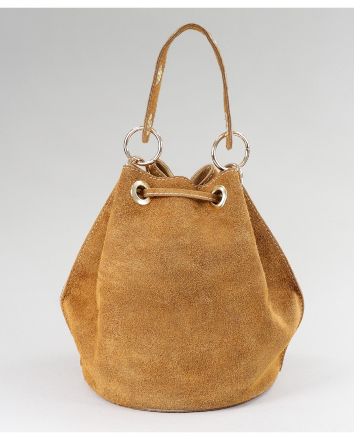 Mala Bucket Redonda Camel em Pele