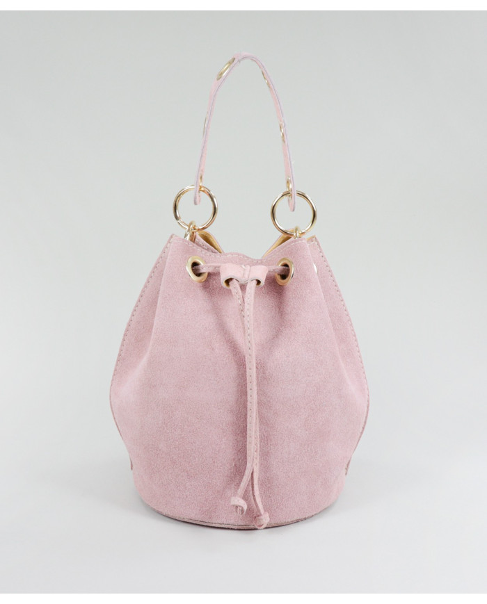 Mala Bucket Redonda Rosa em Pele
