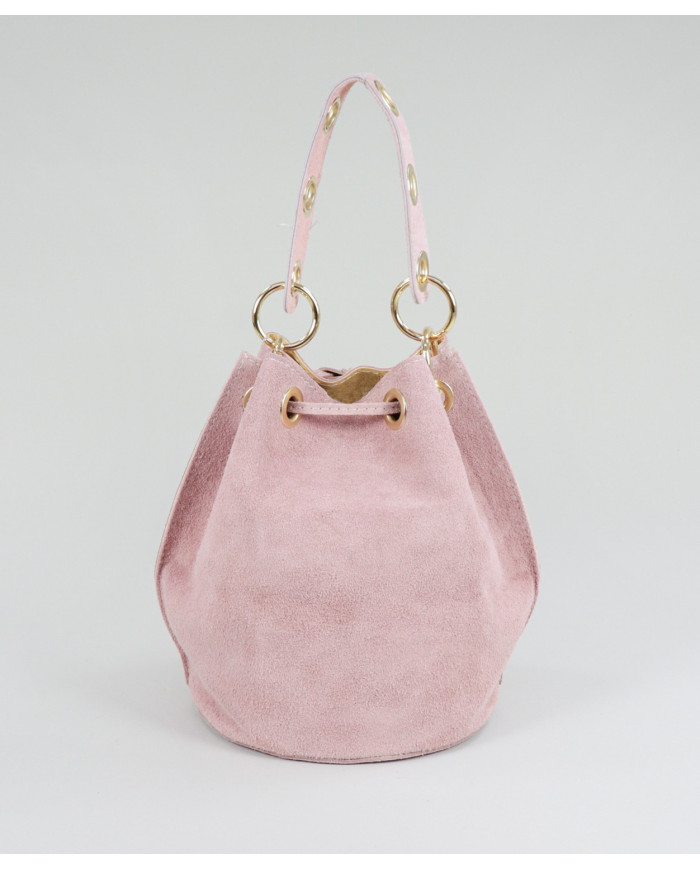 Bolso redondo rosa en piel