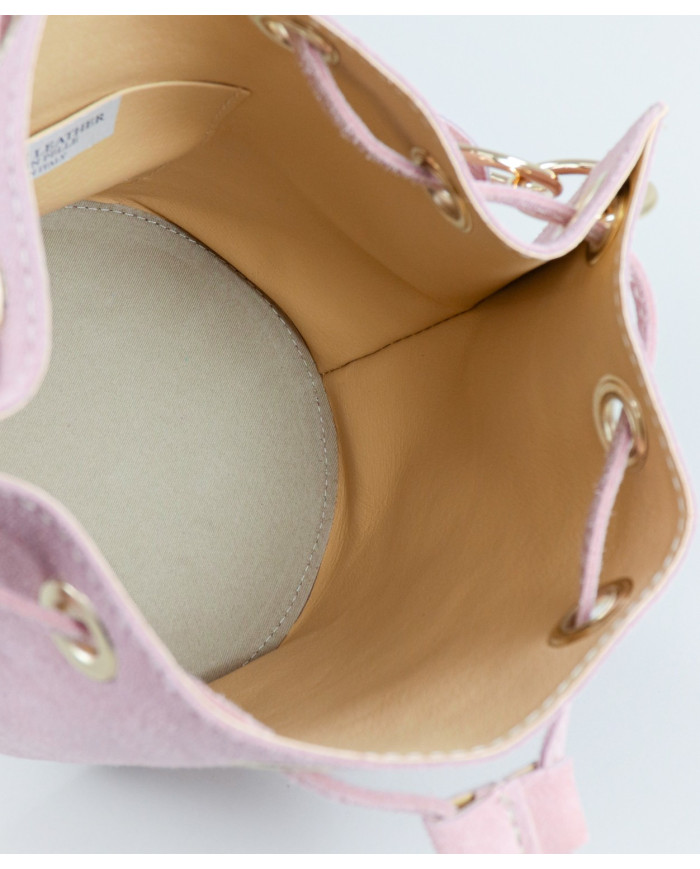 Pink Round Bucket Bag in Skin