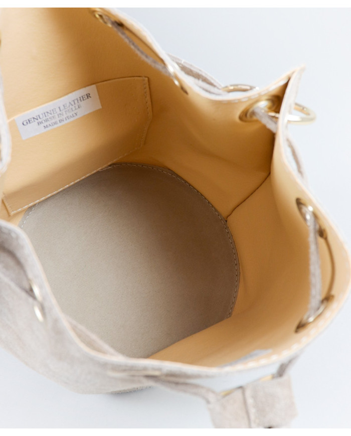 Mala Bucket Redonda Taupe em Pele