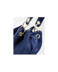 Mala Bucket Redonda Azul em Pele