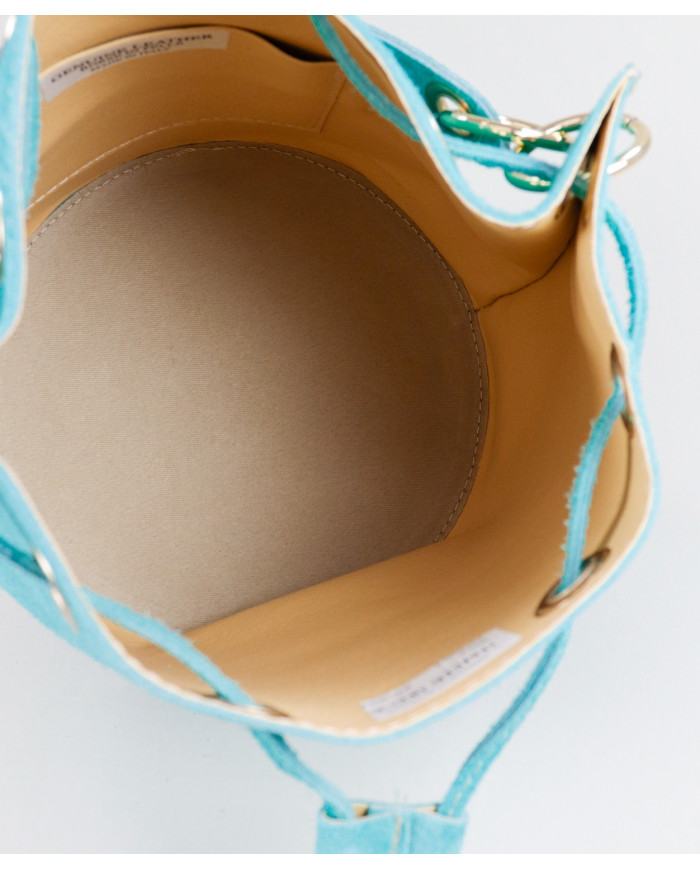 Turquoise Round Bucket Bag in Skin