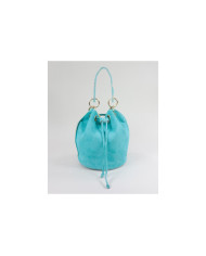 Mala Bucket Redonda Turquesa em Pele